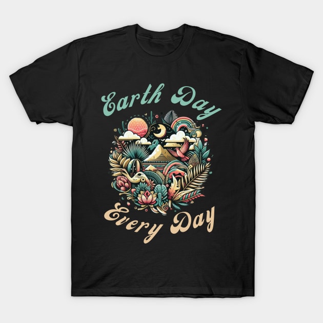 Earth Day Every Day Groovy Retro T-Shirt by Chahrazad's Treasures